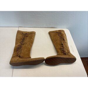 UGG Mammoth Moccasin Brown Sz 9 Suede Leather Fringed Tall Boots Festival‎ Boho